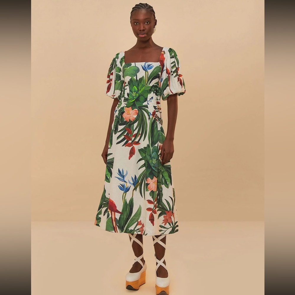 [NWT] FARM Rio - Off-White midnight Macaw Fiesta Midi Dress - Sold Out Online